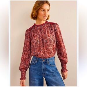 Boden Ruffle Detail Swing Top Paisley Print Pink and Red Open Back